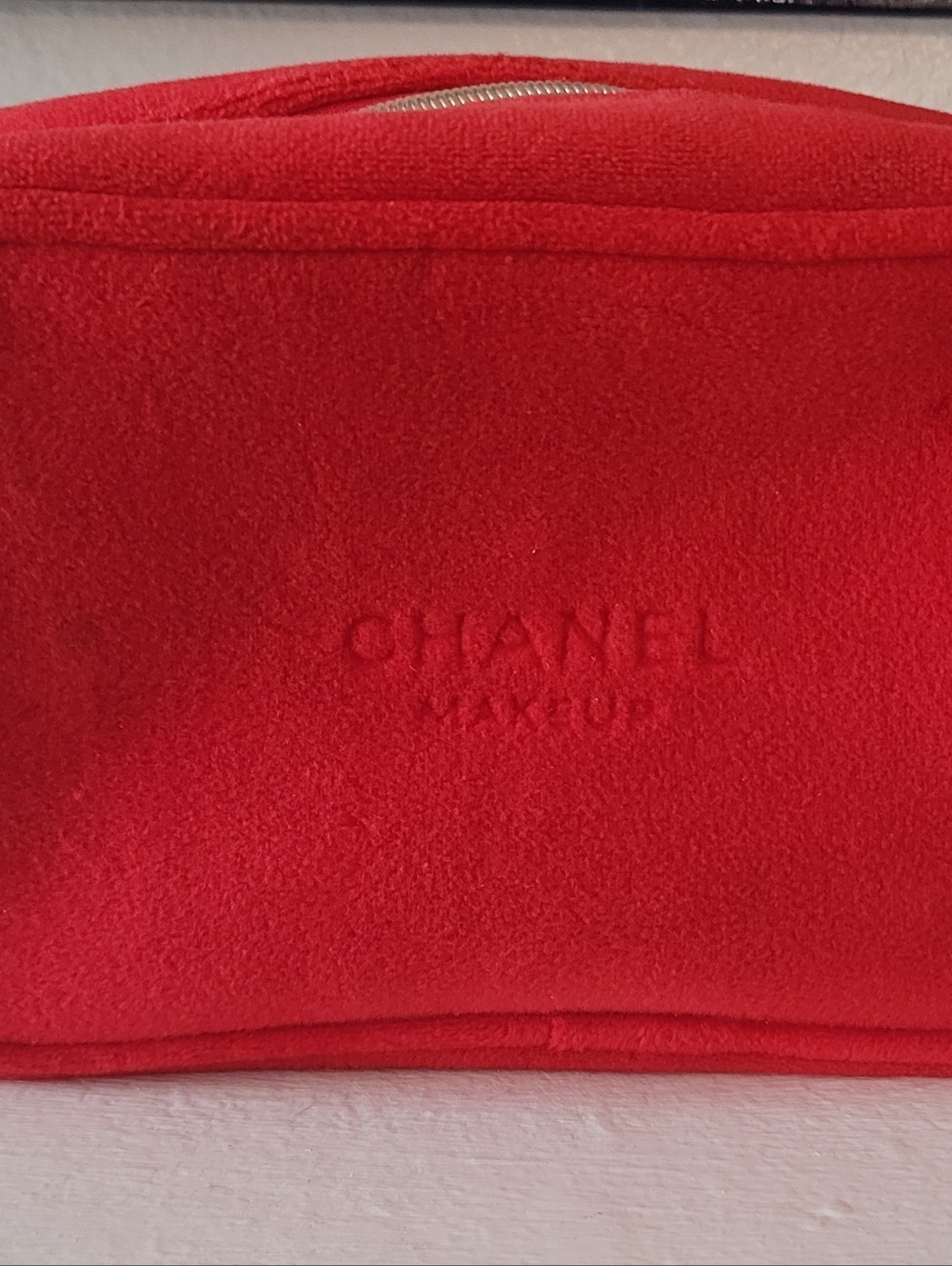 Authentic CHANEL Red Embossed Makeup Pouch - VIP Gift From France